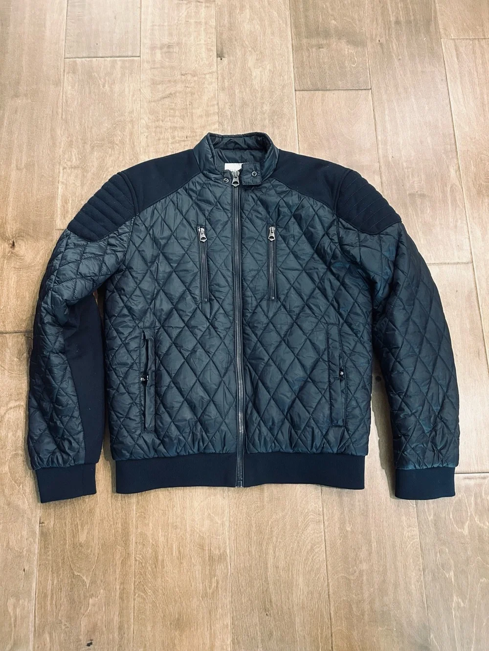 Zara man black quilted zip up jacket large